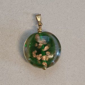 Green Glass Pendant with Gold Sparkle Detailing